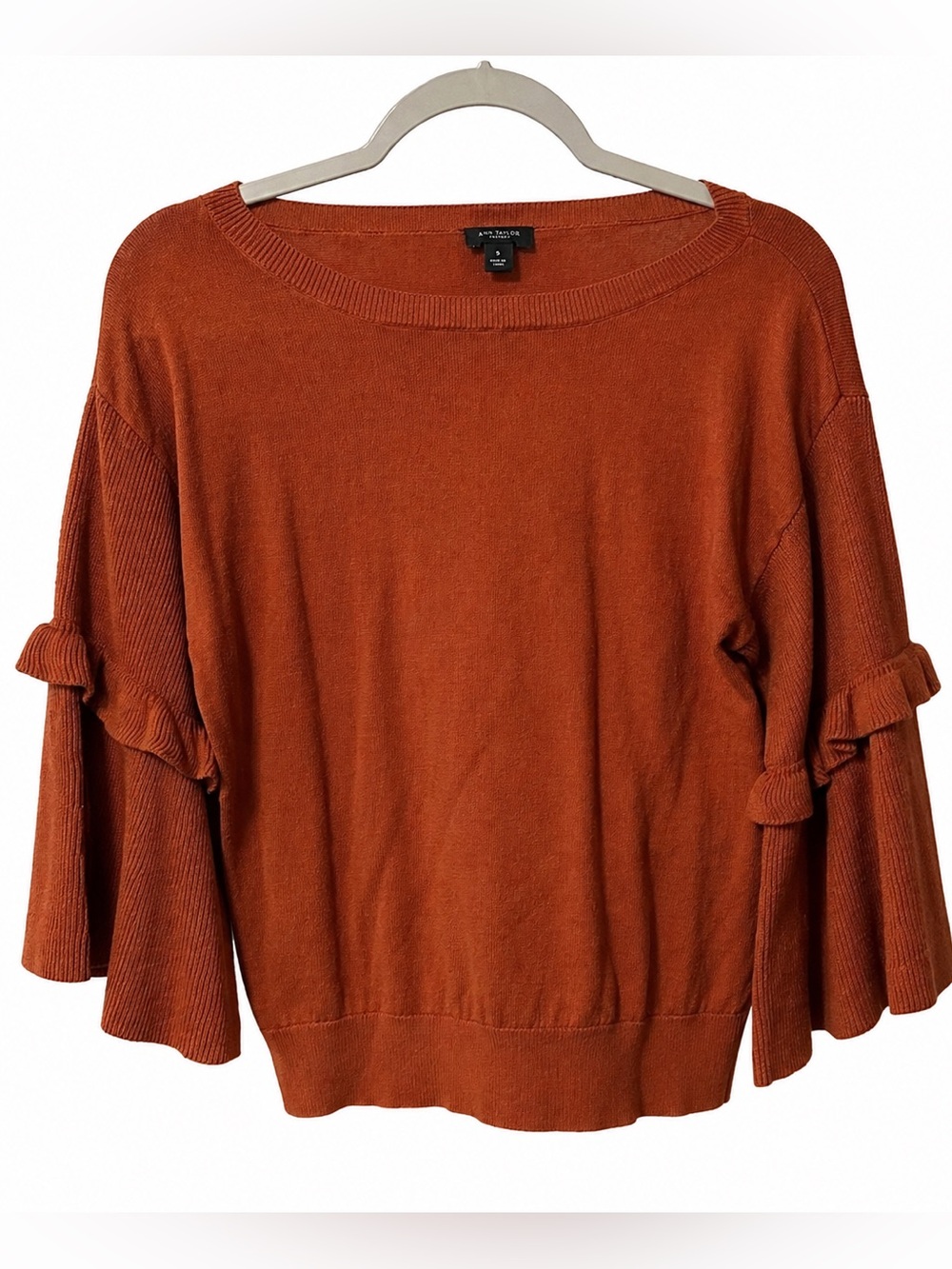 Ann Taylor Factory Ruffled Bell Sleeve Knit Top - Rust Orange